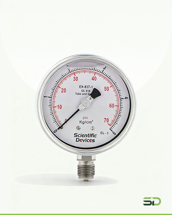Industrial Pressure Gauge Dual Scale & Glycerin Filled